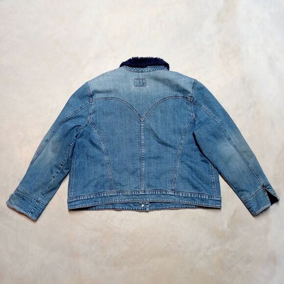 Levi's Trucker Jacket Women's Size 3X Faux Fur Collar Cuffs Quilt Lined Jean - Picture 7 of 15